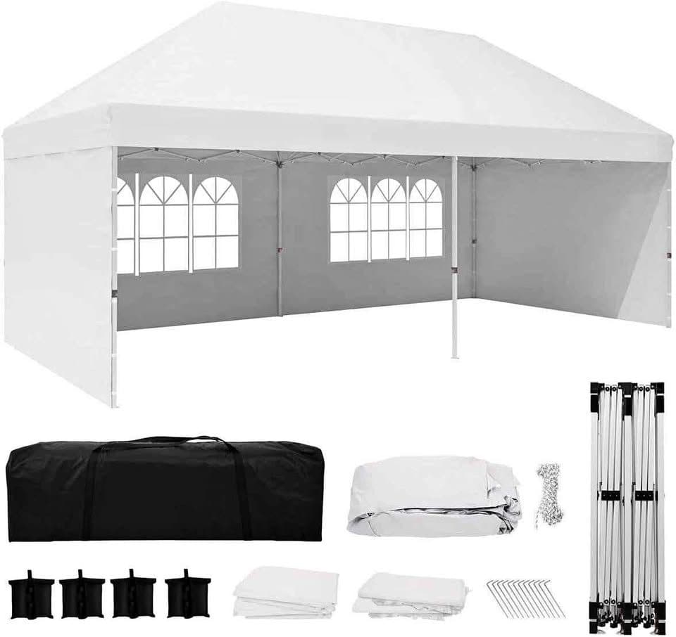 10x20 ft White Pop-Up Party Tent with Sidewalls