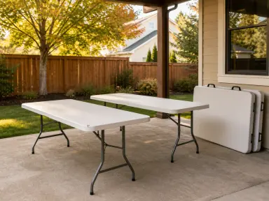 Folding rental tables ready for a gathering